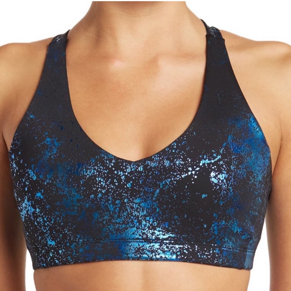 Carbon38 Foil Splatter Black Blue Speckle Sports Bra XS‎